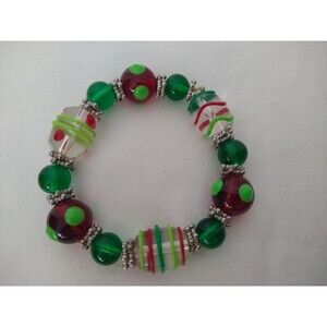 ART to Wear GLASS BEAD CHRISTMAS holiday jewelry STRETCH BRACELET Lampwork